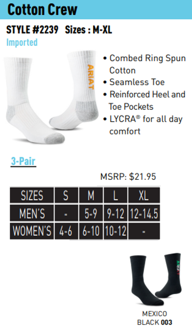 Ariat Cotton Crew Sock