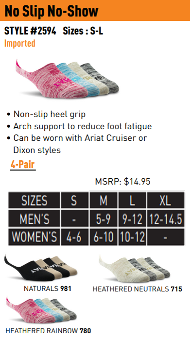 Ariat No Slip No-Show Socks